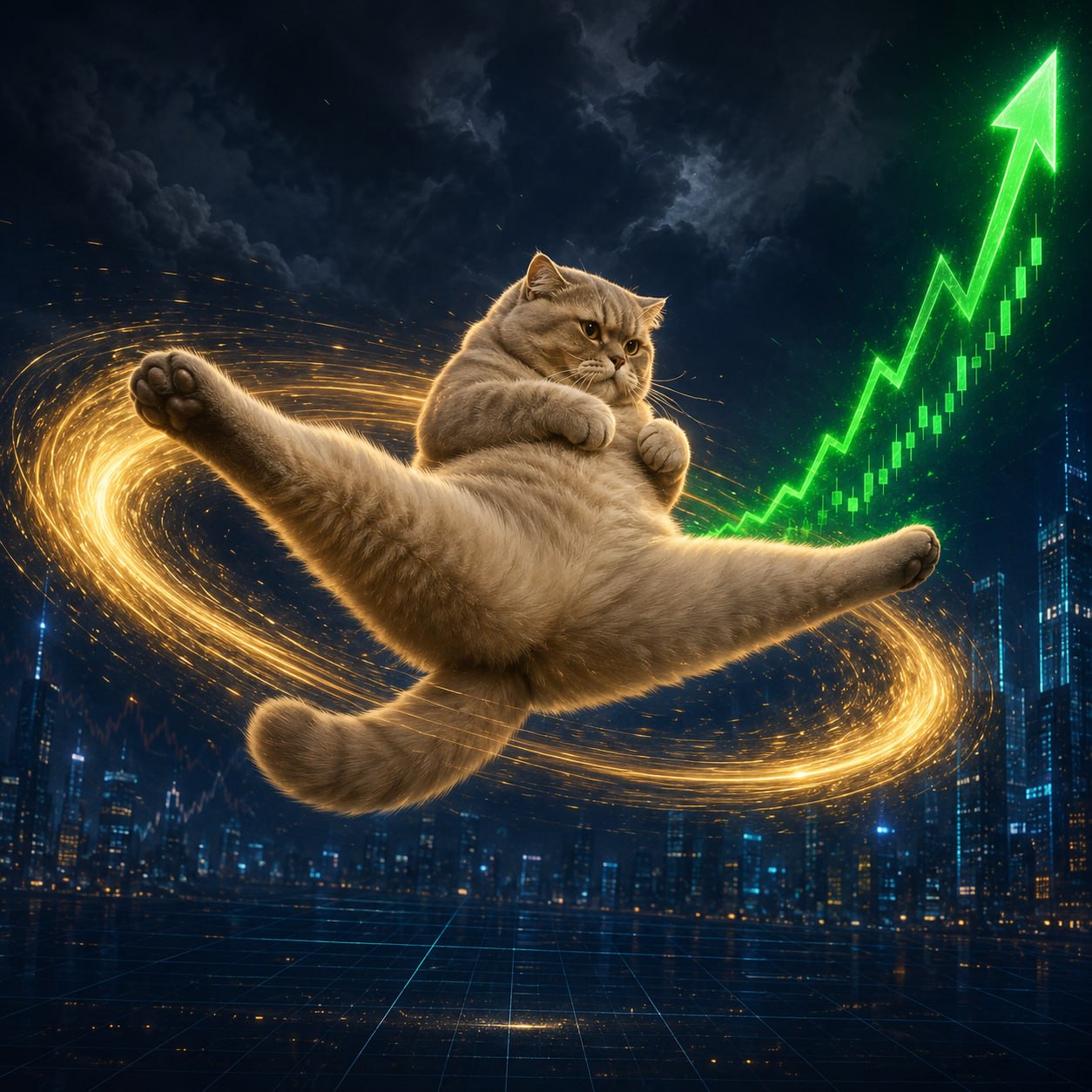 KAT flying above a rising green chart